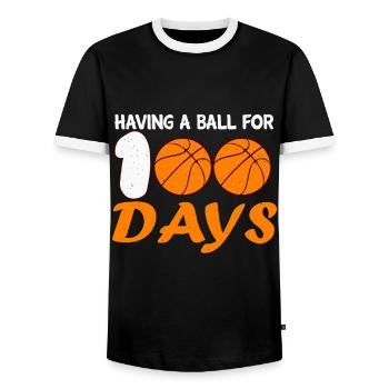 Basketball 100th Day Of Sports 100 Days Of School - Men's Ringer Shirt - black/white - Front - AI Model Female 172 light (172cm) & AI Model Male 178 light (178cm)