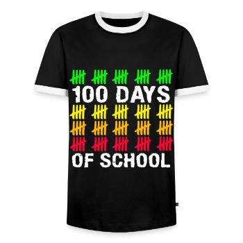 Stick Student 100. Tag 100 Tage Schule - Männer Kontrast-T-Shirt - Schwarz/Weiß - Vorne - AI Model Female 172 light (172cm) & AI Model Male 178 light (178cm)