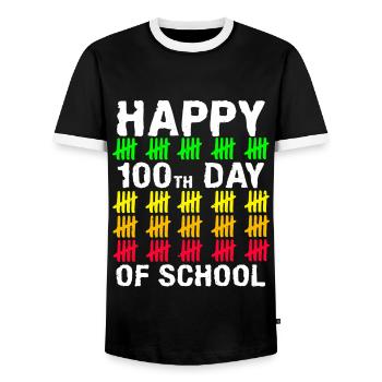 Stick Student 100. Tag Glückliche 100 Tage Schule - Männer Kontrast-T-Shirt - Schwarz/Weiß - Vorne - AI Model Female 172 light (172cm) & AI Model Male 178 light (178cm)
