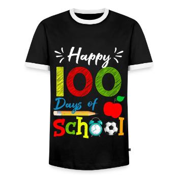 Un étudiant Apple heureux 100e jour 100 jours d’école - T-shirt contrasté Homme - noir/blanc - Devant - AI Model Female 172 light (172cm) & AI Model Male 178 light (178cm)
