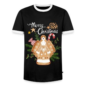 Christmas Gingerbread Angel, Christmas Angel - Men's Ringer Shirt - black/white - Front - AI Model Female 172 light (172cm) & AI Model Male 178 light (178cm)