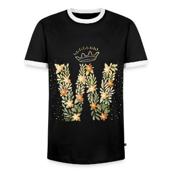 Monogramm Buchstabe W mit Krone, florales Ornament - Männer Kontrast-T-Shirt - Schwarz/Weiß - Vorne - AI Model Female 172 light (172cm) & AI Model Male 178 light (178cm)