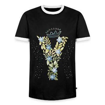 Monogramm Buchstabe Y mit Krone, florales Ornament - Männer Kontrast-T-Shirt - Schwarz/Weiß - Vorne - AI Model Female 172 light (172cm) & AI Model Male 178 light (178cm)