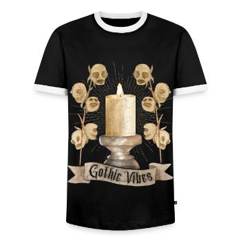 Goth, Gothic-Vibes Totenkopf und Kerze - Männer Kontrast-T-Shirt - Schwarz/Weiß - Vorne - AI Model Female 172 light (172cm) & AI Model Male 178 light (178cm)