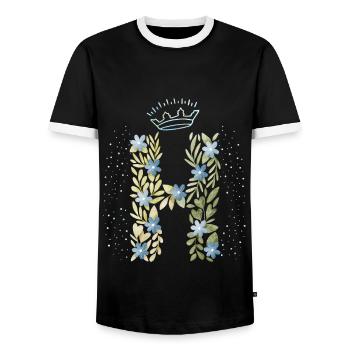 Monogramm Buchstabe H mit Krone, florales Ornament - Männer Kontrast-T-Shirt - Schwarz/Weiß - Vorne - AI Model Female 172 light (172cm) & AI Model Male 178 light (178cm)
