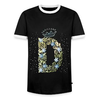 Monogram letter D with crown, floral ornament - Men's Ringer Shirt - black/white - Front - AI Model Female 172 light (172cm) & AI Model Male 178 light (178cm)