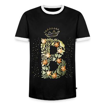 Monogramm Buchstabe B mit Krone, florales Ornament - Männer Kontrast-T-Shirt - Schwarz/Weiß - Vorne - AI Model Female 172 light (172cm) & AI Model Male 178 light (178cm)