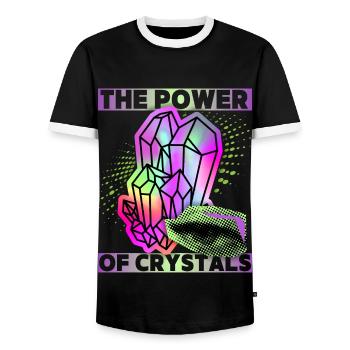 Crystals, Magic Crystals Saying Crystal-Power - Men's Ringer Shirt - black/white - Front - AI Model Female 172 light (172cm) & AI Model Male 178 light (178cm)