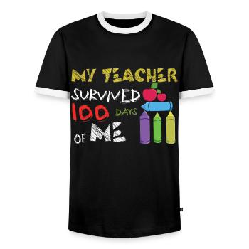 Un enseignant heureux du 100e jour survit à 100 jours d’école - T-shirt contrasté Homme - noir/blanc - Devant - AI Model Female 172 light (172cm) & AI Model Male 178 light (178cm)