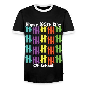 100th Day School Happy 100 Days Of School - Men's Ringer Shirt - black/white - Front - AI Model Female 172 light (172cm) & AI Model Male 178 light (178cm)