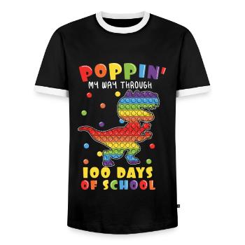 100th Day Pop Fidget Dinosaur 100 Days Of School - Men's Ringer Shirt - black/white - Front - AI Model Female 172 light (172cm) & AI Model Male 178 light (178cm)
