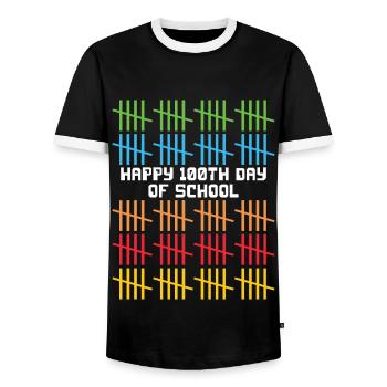 100th Day School 100 Happy 100 Days Of School - Men's Ringer Shirt - black/white - Front - AI Model Female 172 light (172cm) & AI Model Male 178 light (178cm)