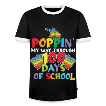 Kid 100th Day Pop Fidget Happy 100 Days Of School - Men's Ringer Shirt - black/white - Front - AI Model Female 172 light (172cm) & AI Model Male 178 light (178cm)