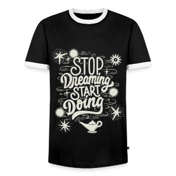 Motivation, motivational slogan saying, typography - Men's Ringer Shirt - black/white - Front - AI Model Female 172 light (172cm) & AI Model Male 178 light (178cm)