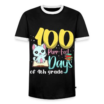Katze Schüler der 4. Klasse 100. Tag 100 Tage Schule - Männer Kontrast-T-Shirt - Schwarz/Weiß - Vorne - AI Model Female 172 light (172cm) & AI Model Male 178 light (178cm)