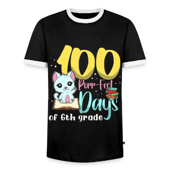Katze Schüler der 6. Klasse 100. Tag 100 Tage Schule - Männer Kontrast-T-Shirt - Schwarz/Weiß - Vorne - AI Model Female 172 light (172cm) & AI Model Male 178 light (178cm)