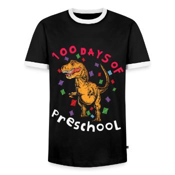 Préscolaire 100e jour Dinosaure 100 jours d’école - T-shirt contrasté Homme - noir/blanc - Devant - AI Model Female 172 light (172cm) & AI Model Male 178 light (178cm)