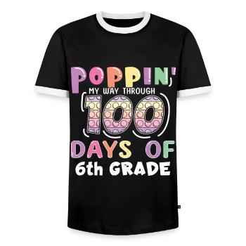 100. Tag 6. Klasse Pop Bubble 100 Tage Schule - Männer Kontrast-T-Shirt - Schwarz/Weiß - Vorne - AI Model Female 172 light (172cm) & AI Model Male 178 light (178cm)