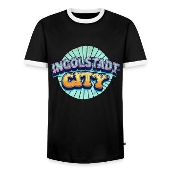 Ingolstadt Germany City Font Pop Art Comic - Men's Ringer Shirt - black/white - Front - AI Model Female 172 light (172cm) & AI Model Male 178 light (178cm)