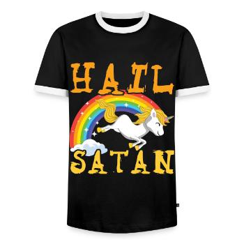 Hail Satan Licorne Arc-en-ciel Metal Musique Amateur de Rock - T-shirt contrasté Homme - noir/blanc - Devant - AI Model Female 172 light (172cm) & AI Model Male 178 light (178cm)