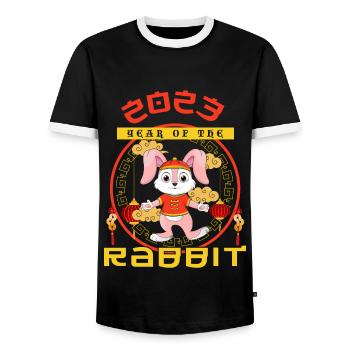 Rabbit Welcome 2023 New Year Chinese New Year - Männer Kontrast-T-Shirt - Schwarz/Weiß - Vorne - AI Model Female 172 light (172cm) & AI Model Male 178 light (178cm)
