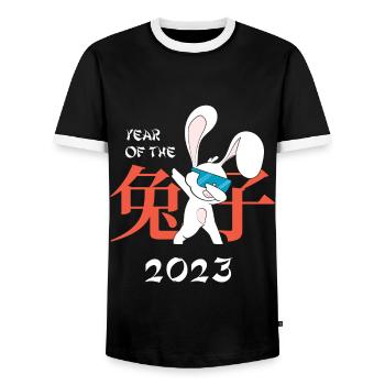 Happy Chinese New Year Rabbit Dabbing New Year - Männer Kontrast-T-Shirt - Schwarz/Weiß - Vorne - AI Model Female 172 light (172cm) & AI Model Male 178 light (178cm)