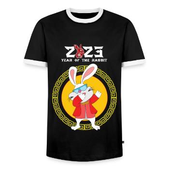 Happy Chinese New Year Dab Rabbit 2023 New Year - Männer Kontrast-T-Shirt - Schwarz/Weiß - Vorne - AI Model Female 172 light (172cm) & AI Model Male 178 light (178cm)
