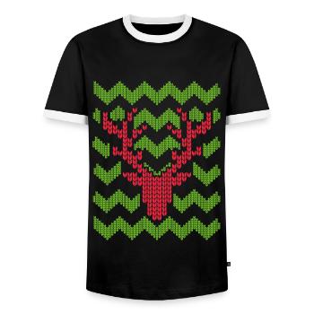 Reindeer Christmas knitted pattern knitted motif - Men's Ringer Shirt - black/white - Front - AI Model Female 172 light (172cm) & AI Model Male 178 light (178cm)