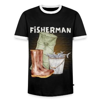 Fisch, Angler, Reuse, Vintage-Fischer Angeln - Männer Kontrast-T-Shirt - Schwarz/Weiß - Vorne - AI Model Female 172 light (172cm) & AI Model Male 178 light (178cm)