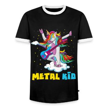 Guitar Unicorn Rainbow Metal Kid Music Rock Sign - Men's Ringer Shirt - black/white - Front - AI Model Female 172 light (172cm) & AI Model Male 178 light (178cm)