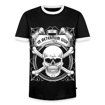 Crâne de motard avec serpent, dicton latin - T-shirt contrasté Homme - noir/blanc - Devant - AI Model Female 172 light (172cm) & AI Model Male 178 light (178cm)