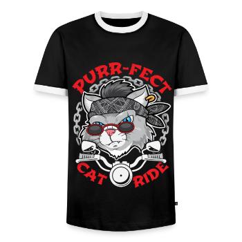 Motorradfahrer Katze, lustiges Biker-Motiv - Männer Kontrast-T-Shirt - Schwarz/Weiß - Vorne - AI Model Female 172 light (172cm) & AI Model Male 178 light (178cm)