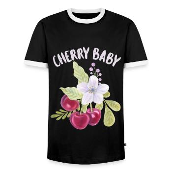 Cherry, Cherry-Fruit funny saying Cherry-Baby - Men's Ringer Shirt - black/white - Front - AI Model Female 172 light (172cm) & AI Model Male 178 light (178cm)