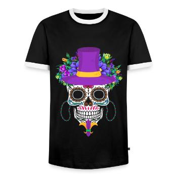 Dia De Los Muertos Mardi Gras Costume Flower Sugar - Men's Ringer Shirt - black/white - Front - AI Model Female 172 light (172cm) & AI Model Male 178 light (178cm)