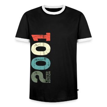 Since 2001 Year 2001 Retro 2001 Vintage 2001 - Men's Ringer Shirt - black/white - Front - AI Model Female 172 light (172cm) & AI Model Male 178 light (178cm)