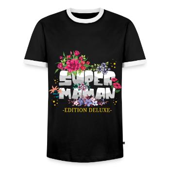 Super Mom Floral Flower French Happy Mother's Day - Men's Ringer Shirt - black/white - Front - AI Model Female 172 light (172cm) & AI Model Male 178 light (178cm)