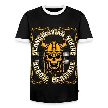 Wikinger-Krieger Skandinavien Wikinger-Totenkopf - Männer Kontrast-T-Shirt - Schwarz/Weiß - Vorne - AI Model Female 172 light (172cm) & AI Model Male 178 light (178cm)
