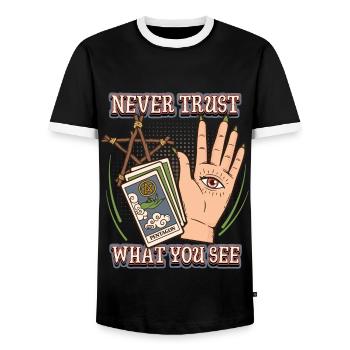 Divination Occultisme Palmistry, Dicton de chiromancie - T-shirt contrasté Homme - noir/blanc - Devant - AI Model Female 172 light (172cm) & AI Model Male 178 light (178cm)