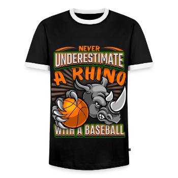 Basketball funny Rhinoceros, Rhino saying - Men's Ringer Shirt - black/white - Front - AI Model Female 172 light (172cm) & AI Model Male 178 light (178cm)