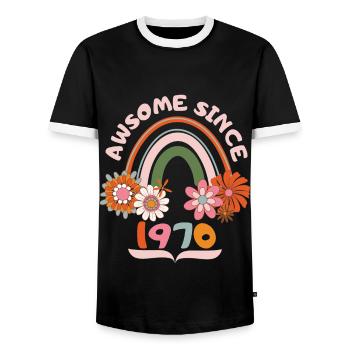 Anniversaire de style rétro, né 1970 vintage dicton - T-shirt contrasté Homme - noir/blanc - Devant - AI Model Female 172 light (172cm) & AI Model Male 178 light (178cm)