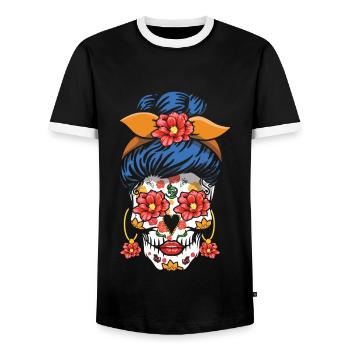 Floral Dia De Los Muertos Fête des mères 2023 - T-shirt contrasté Homme - noir/blanc - Devant - AI Model Female 172 light (172cm) & AI Model Male 178 light (178cm)