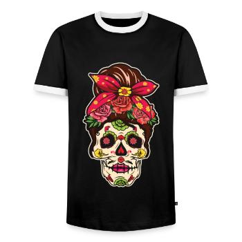 Coloré Dia De Los Muertos Fête des mères 2023 - T-shirt contrasté Homme - noir/blanc - Devant - AI Model Female 172 light (172cm) & AI Model Male 178 light (178cm)