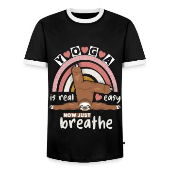 Funny Yoga Sloth, Yoga Sloth with Rainbow - Men's Ringer Shirt - black/white - Front - AI Model Female 172 light (172cm) & AI Model Male 178 light (178cm)