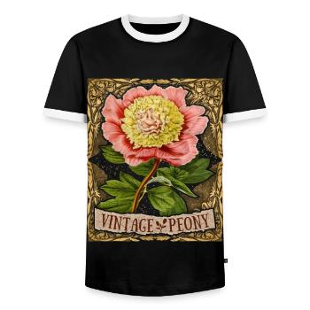 Vintage Pfingstrose, botanisch, Peony-Rose Antik - Männer Kontrast-T-Shirt - Schwarz/Weiß - Vorne - AI Model Female 172 light (172cm) & AI Model Male 178 light (178cm)
