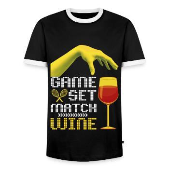 Jeu de tennis set match drôle de dicton avec du vin - T-shirt contrasté Homme - noir/blanc - Devant - AI Model Female 172 light (172cm) & AI Model Male 178 light (178cm)