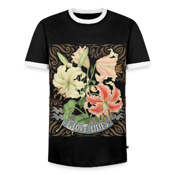 Vintage Lilie, Tigerlilie, botanische Illustration - Männer Kontrast-T-Shirt - Schwarz/Weiß - Vorne - AI Model Female 172 light (172cm) & AI Model Male 178 light (178cm)