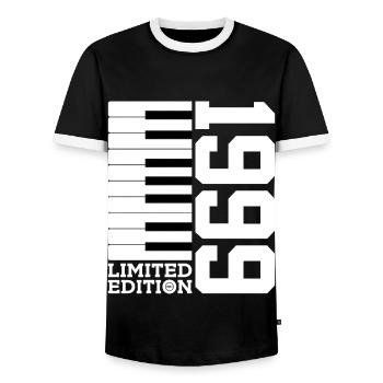 KLAVIER 27. GEBURTSTAG PIANO LIMITED EDITION 1999 - Männer Kontrast-T-Shirt - Schwarz/Weiß - Vorne - AI Model Female 172 light (172cm) & AI Model Male 178 light (178cm)