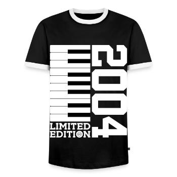 KLAVIER 22. GEBURTSTAG PIANO LIMITED EDITION 2004 - Männer Kontrast-T-Shirt - Schwarz/Weiß - Vorne - AI Model Female 172 light (172cm) & AI Model Male 178 light (178cm)
