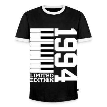 KLAVIER 32. GEBURTSTAG PIANO LIMITED EDITION 1994 - Männer Kontrast-T-Shirt - Schwarz/Weiß - Vorne - AI Model Female 172 light (172cm) & AI Model Male 178 light (178cm)