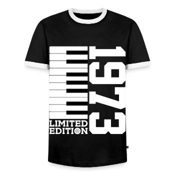 KLAVIER 53. GEBURTSTAG PIANO LIMITED EDITION 1973 - Männer Kontrast-T-Shirt - Schwarz/Weiß - Vorne - AI Model Female 172 light (172cm) & AI Model Male 178 light (178cm)